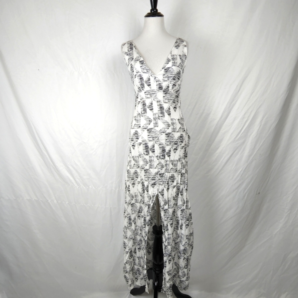 BB Dakota Zana Shards Printed Crepe Maxi Cross Back Slit Sleeveless Dress Size 2